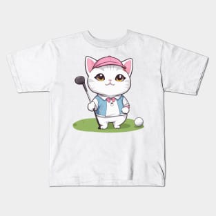 Cute Kitty Playing Golf Kids T-Shirt